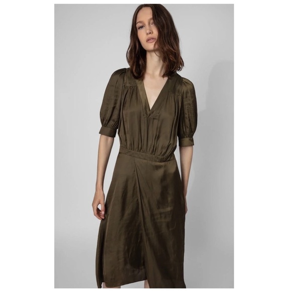 Zadig & Voltaire | Lightweight Satin Wrap Skirt Ralia Midi Dress Bronze | S - Picture 2 of 16